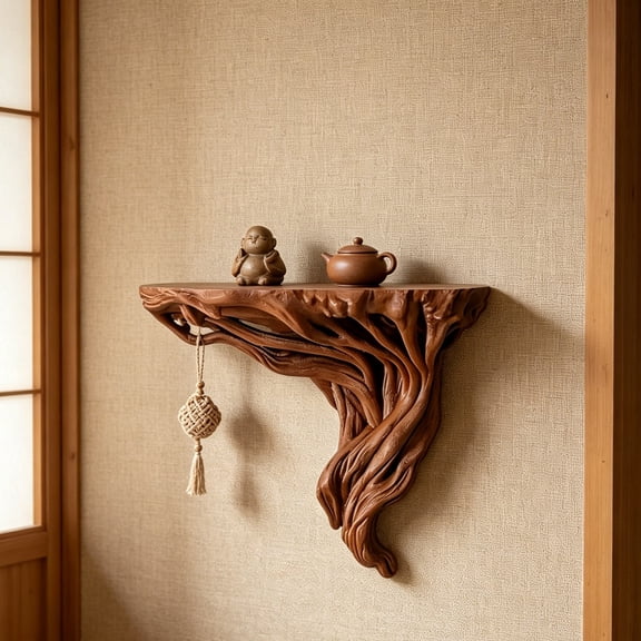 Shelves On Wall, Corner Display, 7.1x5.5 Inches Rustic Rack Support, Tree Root Storage with Finish, Mount Fixture with Utility, Home Accessories for Decor Book Photo Frame Flower Kitchen Office