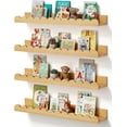 thumbnail image 1 of Shelves for Wall Set of 4 Natural Solid Pine Wood Nursery Bookshelves with Wave Lip for Bedroom Kids, Toddler Room, Baby Room, Nursery Decor(Natural,40cm), 1 of 7