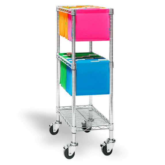 Shelving Inc. 12"d x 18"w x 40"h 2-Tier File Cart, Weight Capacity 600 lbs, Evenly Distributed
