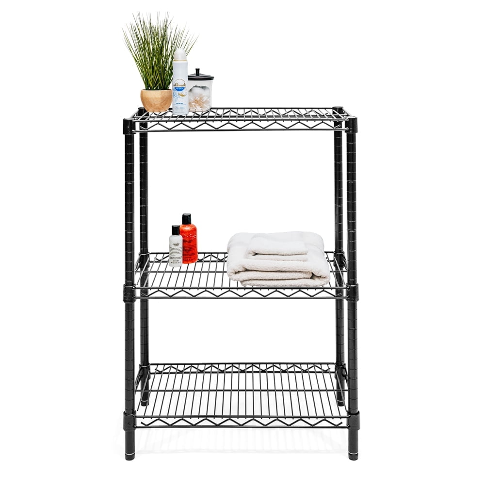 Black Wire 3-Tier Bathroom Storage Shelf, 12"D x 24"W x 34"H
