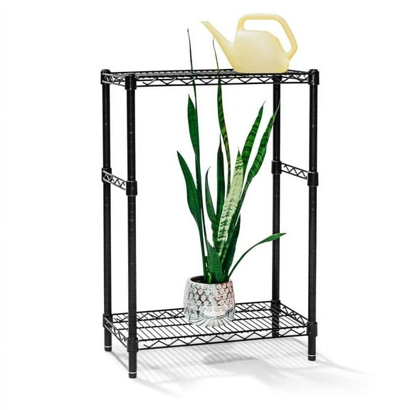 Shelving Inc. 12"d x 24"w x 34"h Black 2-Tier Plant Stand, Weight Capacity 300lbs Per Shelf, Evenly Distributed