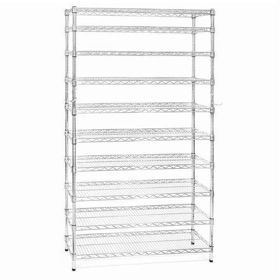 Shelving Inc. 12"d x 24"w x 72"h Chrome 10-Tier Shoe Rack, Weight Capacity 800lbs Per Shelf, Evenly Distributed