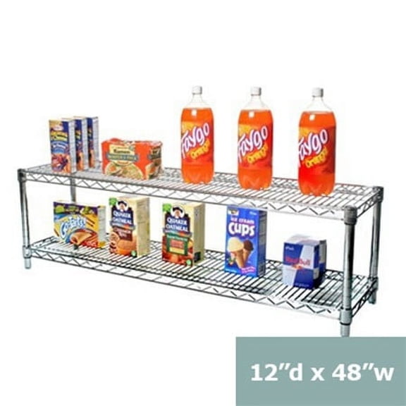 Shelving Inc. 12" d x 48" w Chrome Wire Shelving with 2 Shelves