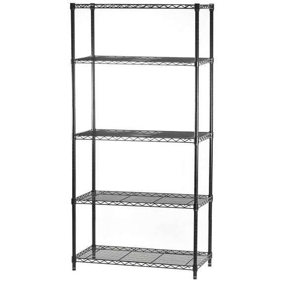 Shelving Inc. 12" d x 48" w x 54" h Black Wire Shelving with 5 Tier Shelves, Weight Capacity 300lbs Per Shelf