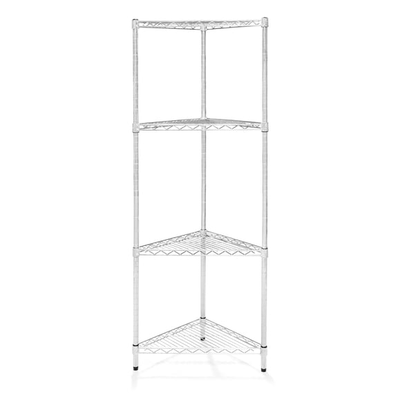 Shelving Inc. 18"d Triangle Corner Wire Shelving with 4 Tier Shelves - 96" h, Weight Capacity 800lbs Per Shelf