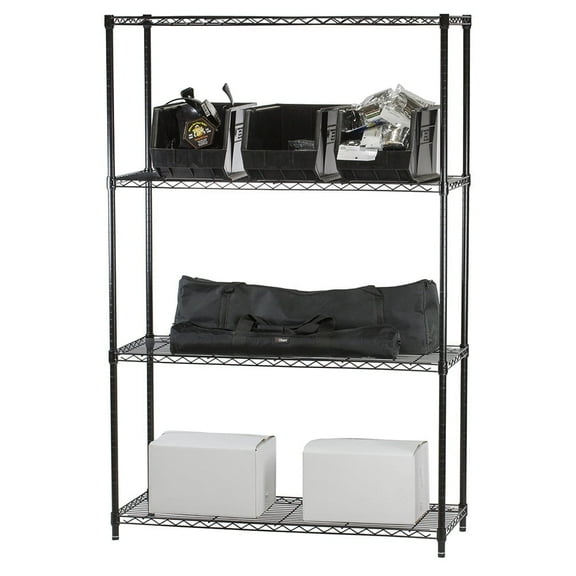 Shelving Inc. 18" d x 36" w x 54" h Black Wire Shelving with 4 Tier Shelves, Weight Capacity 300lbs Per Shelf