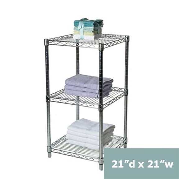 Shelving Inc. 21"d x 21"w x 34"h Chrome Wire Shelving with 3 Tier Shelves, Weight Capacity 800lbs Per Shelf