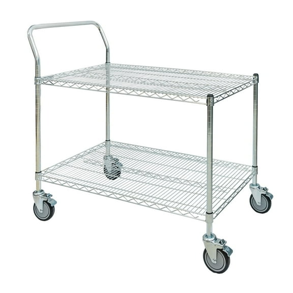 Shelving Inc. 24"d 2-Shelf Chrome Wire Utility Cart with 1 Handle