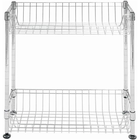Shelving Inc. 8" d x 18" w x 18" h 2-Tier Chrome Wire Basket Rack, Standard Duty, Weight Capacity 65 lbs Per Shelf