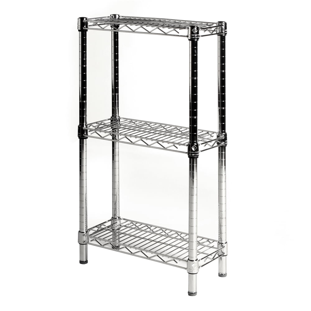 Chrome 3-Tier Adjustable Wire Shelving Unit, 8"D x 24"W x 34"H