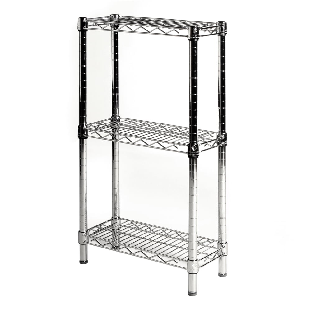 Chrome 3-Tier Adjustable Wire Shelving Unit, 8"D x 24"W x 34"H