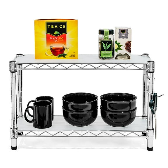 Shelving Inc. 8"d x 24"w x 14"h 2-Tier Countertop Riser, Weight Capacity 800lbs Per Shelf Evenly Distributed