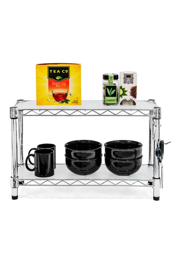 8"d x 24"w x 14"h 2-Tier Countertop Riser, Weight Capacity 800lbs Per Shelf Evenly Distributed