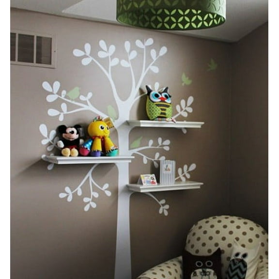 Shelving Tree Decal with Birds - 51 w x 88 h inches - Small