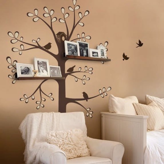 Shelving Tree Decal with Birds - New Style - Scheme A