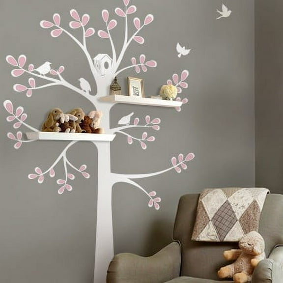 Shelving Tree Decal with Birds - New Style - Scheme B