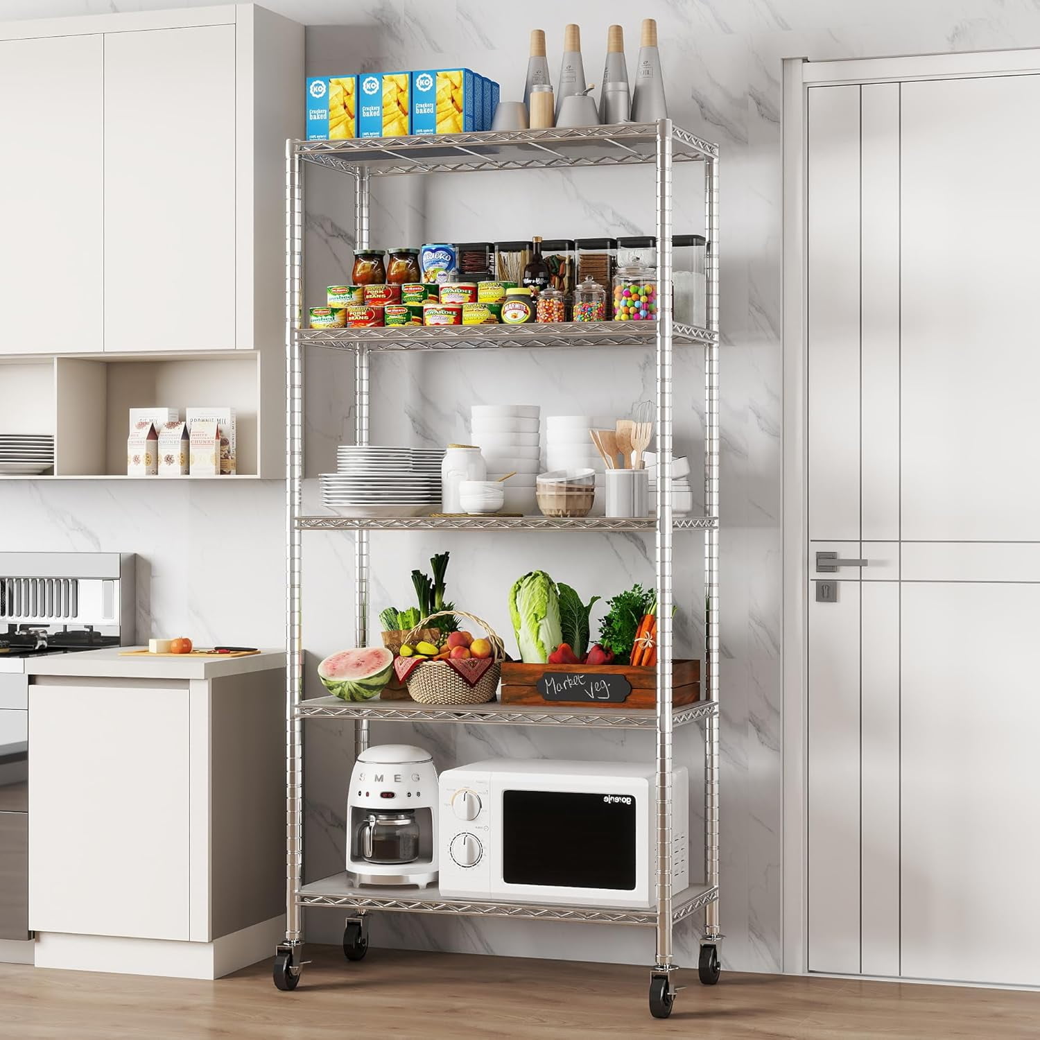 Shelving Unit on 3'' Wheels with Shelf Liners Set of 5, NSF Certified