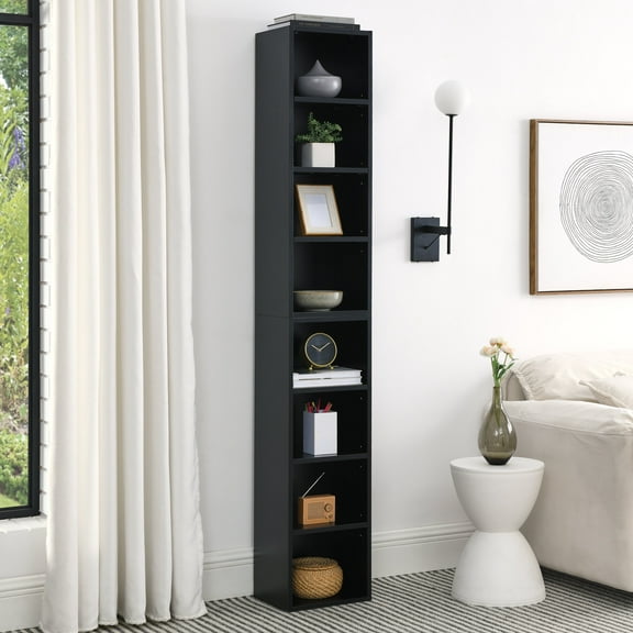 Shelving Units, 8-Tier Media Tower Rack, CD DVD Slim Storage Cabinet with Adjustable Shelves, Tall Narrow Bookcase Display Bookshelf for Home Office,Multi-functional double-decker bookcase