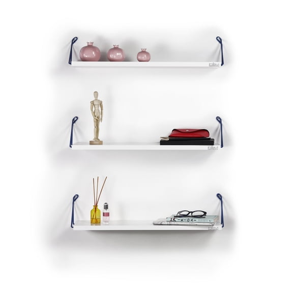 Shelving Units, Altai Floating Wall Decor Wall Mounted Rustic Decorative Hanging Metal Bracket Triple Shelfs for Books, White Blue, White Display Shelves,Solid Wood Metal Shelving Units