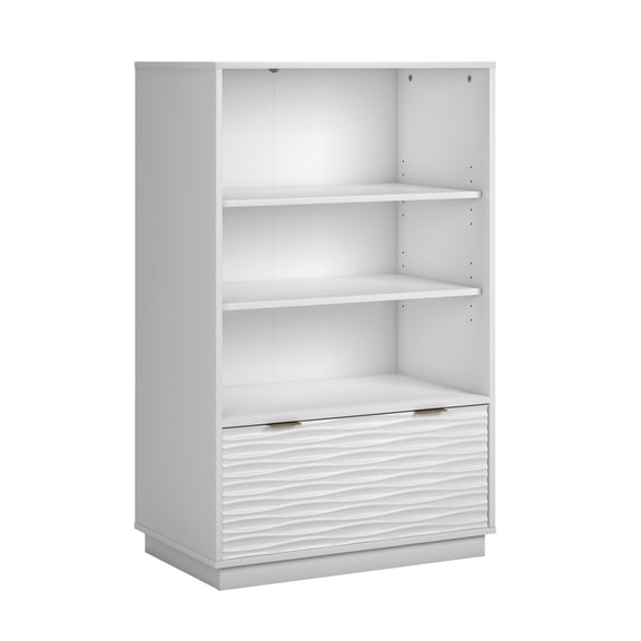 Shelving Units, Coastal Bookcase With Lower Drawer, White finish, White Display Shelves,Engineered Wood Metal Shelving Units, Furniture Primary Living Space Display, Shelving & Etageres