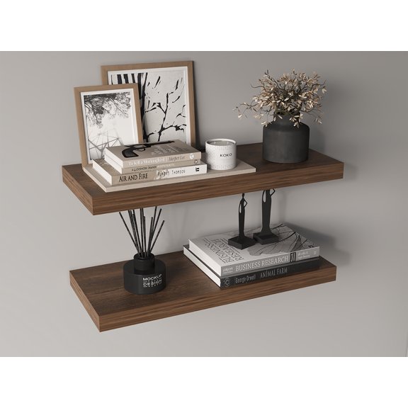 Shelving Units, Ecco 31.5" Wide Floating Shelves Set Of 2, Shelves For Wall Decor For Bedroom, Bathroom Storage Shelves, Book Shelves For Living Room, Dark Brown Display Shelves,Metal Shelving Units
