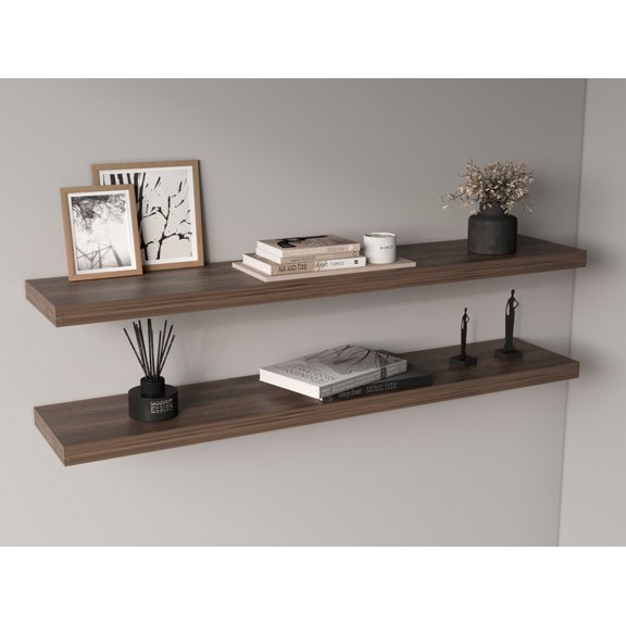 Shelving Units, Ecco 47" Wide Floating Shelves Set Of 2, Shelves For Wall Decor For Bedroom, Bathroom Storage Shelves, Book Shelves For Living Room, Dark Brown, Dark Brown Display Shelves