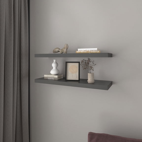 Shelving Units, Floating Shelf Dallas, Living Room, Matt Gray, Matte Gray Display Shelves,Engineered Wood Metal Shelving Units, Furniture Primary Living Space Display, Shelving & Etageres