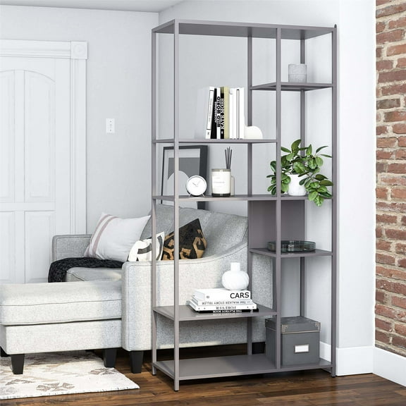 Shelving Units, Mission District Metal Bookcase Room Divider, Gray Display Shelves,Metal Metal Shelving Units, Furniture Primary Living Space Display, Shelving & Etageres
