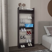 Shelving Units, 10-Tier Shoe Rack With Slim Vertical Design, Freestanding Footwear Storage, Black, Black Display Shelves,Mdf Metal Shelving Units