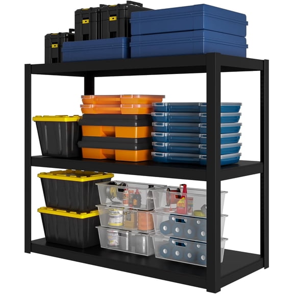 Shelving Units and Storage, 1800LBS Garage Storage Shelves, 3 Tier Shelving Unit, Steel Industrial Shelving, Adjustable Standing Shelf for Garage, Home, Warehouse 36" H x 36" W x 16" D, Black