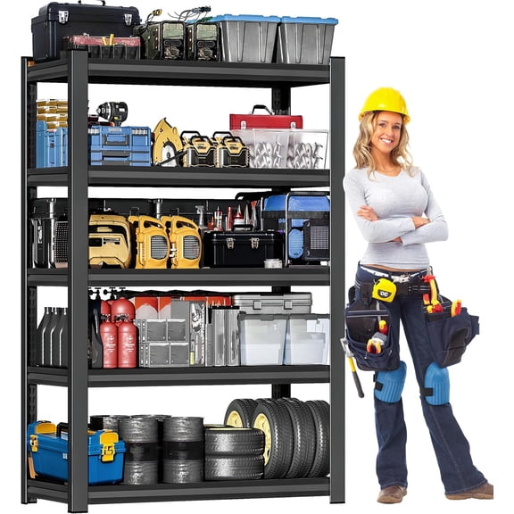 Shelving Units and Storage, 3000LBS Garage Storage Shelves, 5 Tier Shelving Unit, Steel Industrial Shelving, Adjustable Standing Shelf for Garage, Home, Warehouse 71" H x 36" W x 16" D, Black