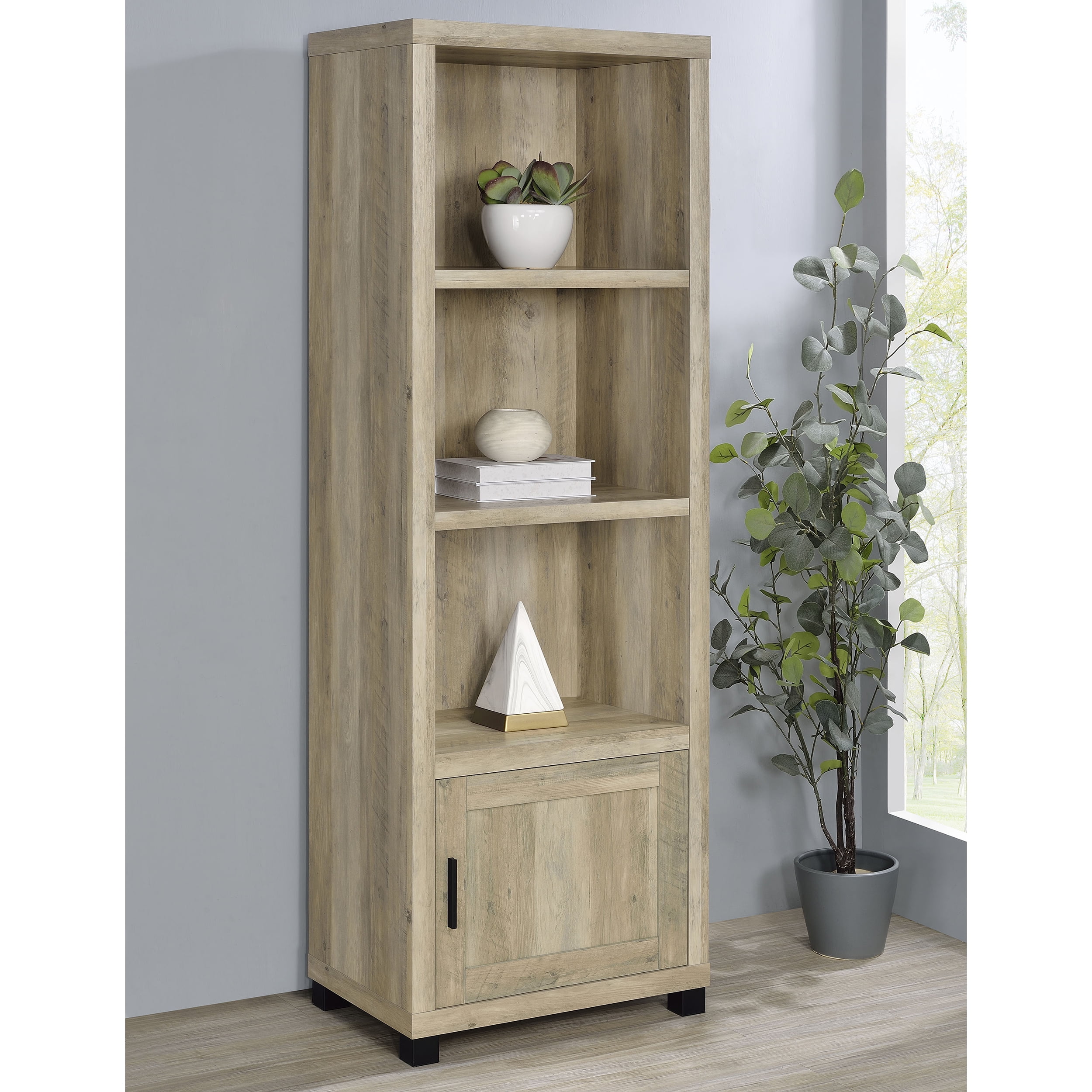 Fresh Look at Shelving Units Vivek Distressed Pine 3 Shelf Engineered Wood Media