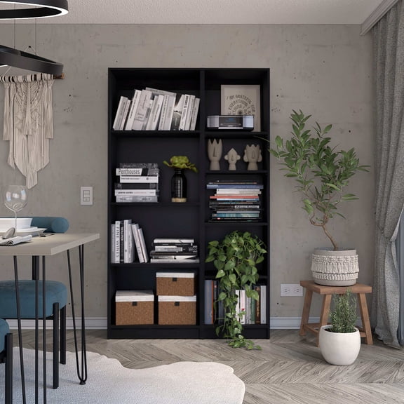 Shelving Units, Wenge Slim 2 Piece Living Room Set with 2 Bookcases, Wenge Display Shelves,Wood Metal Shelving Units, Furniture Primary Living Space Display, Shelving & Etageres