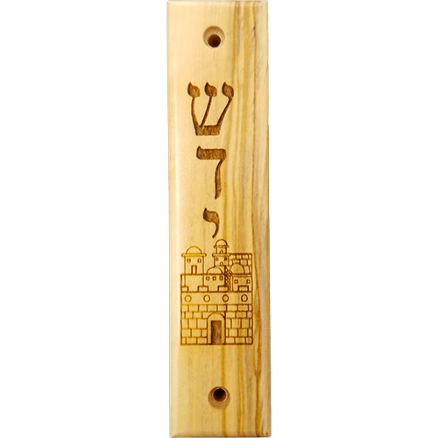LOGOS TRADING POST Shema, Jerusalem City Olive Wood Mezuzah