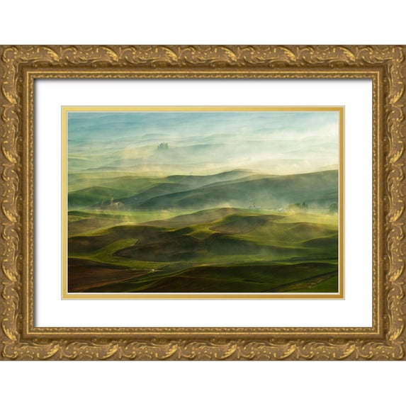 Shen, Jikui 18x13 Gold Ornate Wood Framed with Double Matting Museum Art Print Titled - Golden Morning-Palouse