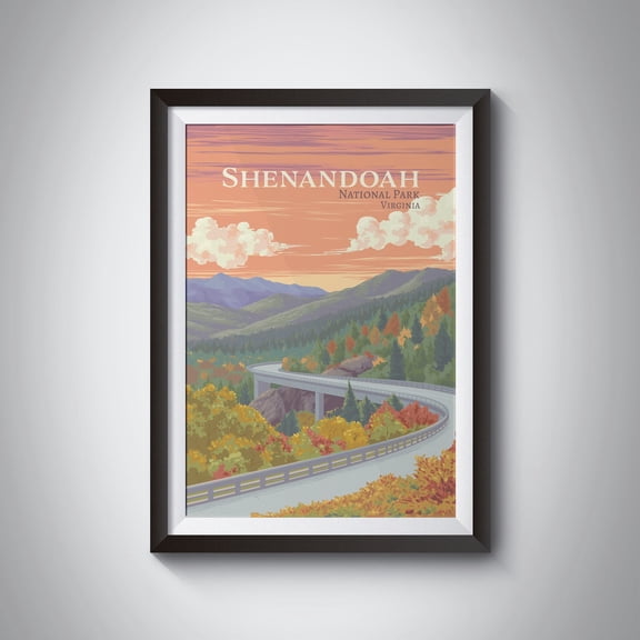 Shenandoah National Park Poster Usa Virginia Blue Ridge Mountains Hawksbill Appalachian Trail Skyline Drive Vintage Travel Print Art