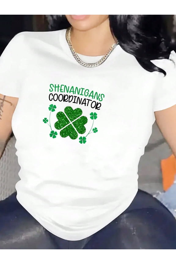 Shenanigans Coordinator Clover Graphic Women Short Sleeve Casual T-Shirt