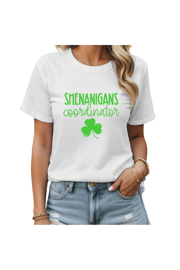 Shenanigans Coordinator St. Patrick's Day Clover Graphic Tees Womans Tshirt Shirts Black White S-5XL Tops