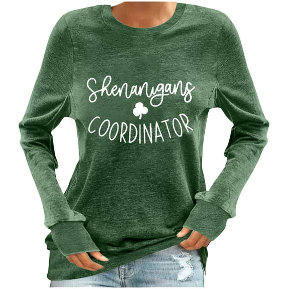 Shenanigans Coordinator Sweatshirt, St Patricks Day Shirt Women Funny T Shirt Casual Long Sleeve Pullover Tops