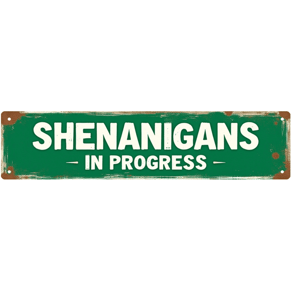 Shenanigans In Progress Tin Sign - 16x4 Inch - Ideal for Game Room, Bar, Man Cave Decor - Funny Signs, Party Wall Art