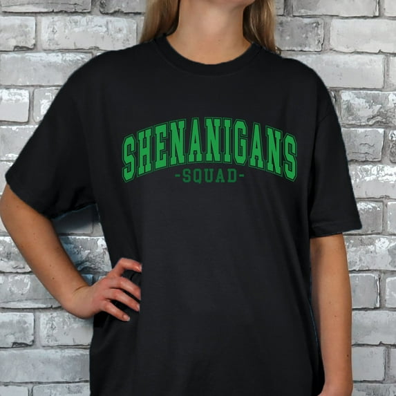 Shenanigans Squad St. Patrick's Day Comfort Colors Shirt, Retro Lucky St. Patty's Day T-shirt, Funny St. Patrick's Day Graphic Shirt Design (Colors:Black; Sizes:S;)
