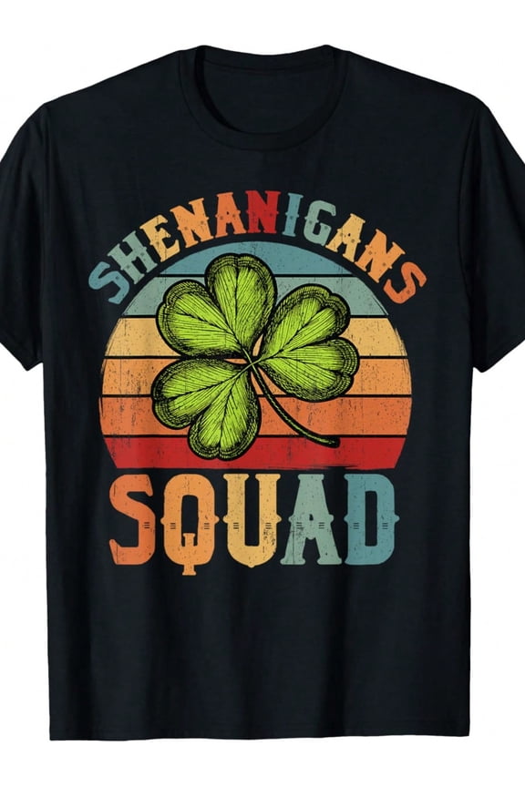 Shenanigans Squad St. Patrick's Day Retro Shamrock Unisex Graphic T-Shirt