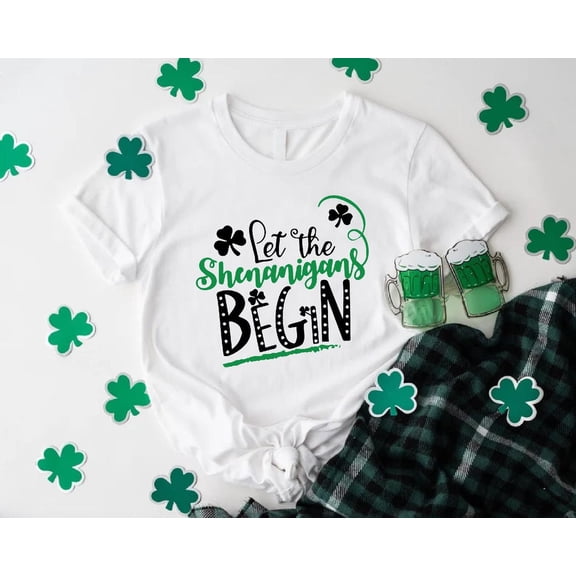 Shenanigans St Patricks Shirt, Let the Shenanigans Begin Shirt, St Patricks Day, Shamrock Shirt, Lucky Shirt,Four Leaf Clover Shirt TSHIRT All Size S-5XL