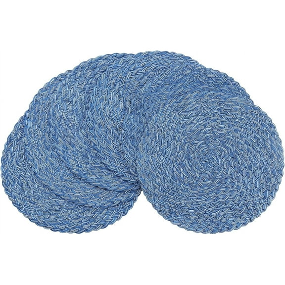 ShengRui 15 Inch Round Braided Placemats Set of 4, Washable Heat Resistant Cotton Polyester Circle Place Mats for Kitchen Dining Table - Canvas Beige