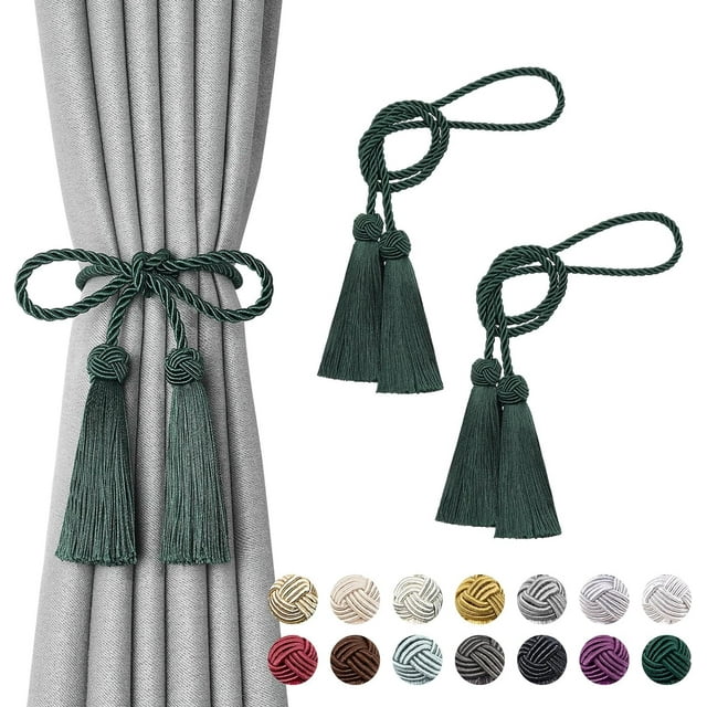 ShengRui 2 Pack Double-Ended Tassel Curtain Tiebacks Handmade Braided Rope Knot Drapery Holdbacks European Style Decorative Curtain Tie Backs(Teal)