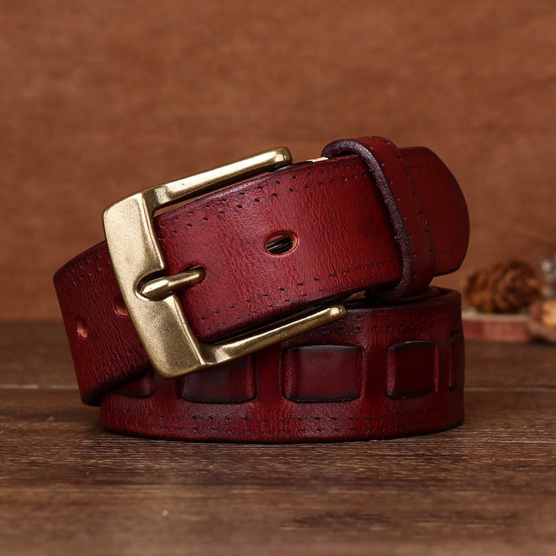 Shengrui Cm Luxury Copper Buckle Men Belt Pure Cowhide Handmade Weave Casual Pin Buckle