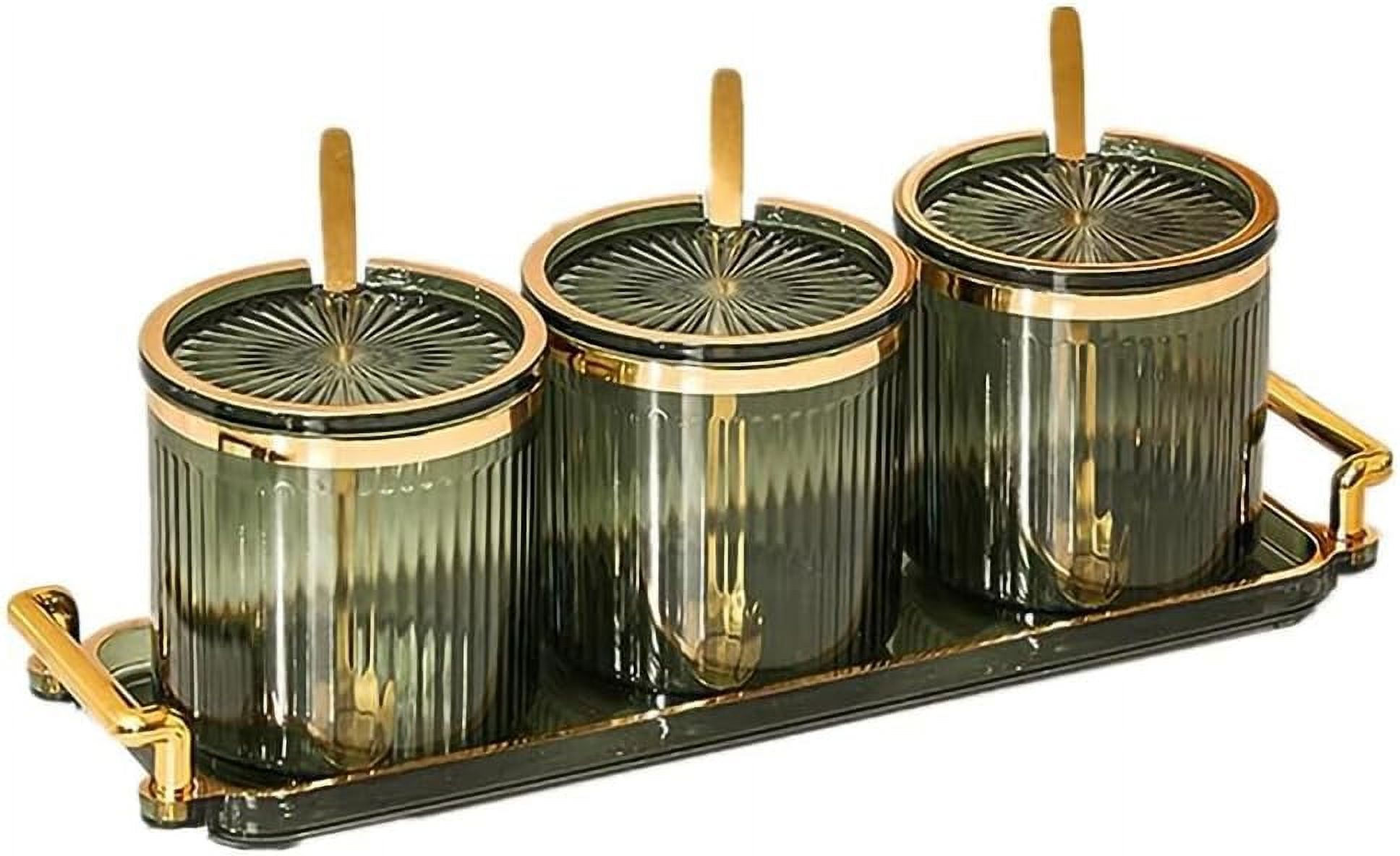 ShengRui Acrylic Condiment Canisters Pots with Lids Spoons and Tray