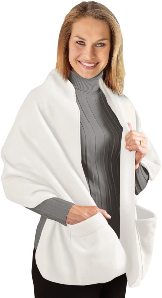 cozy fleece wrap shawl with large front pockets