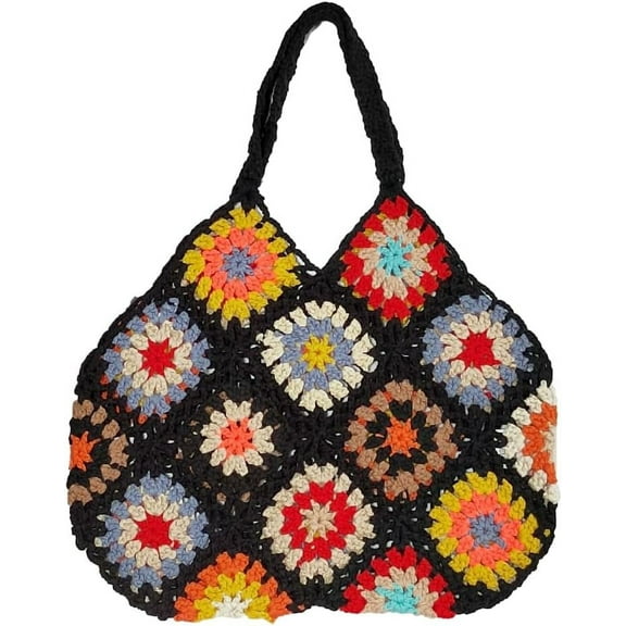 ShengRui Crochet Handbags for Women Knitted Handmade Shouder Bag Colorful Summer Hobo Tote Woven Top Handle Purse Vacation