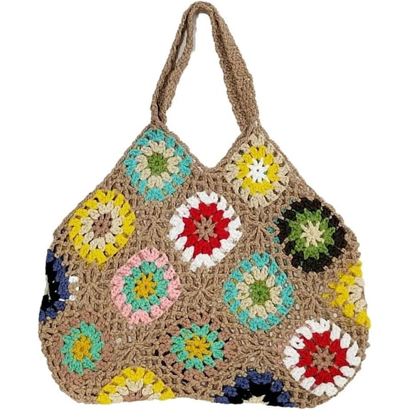 ShengRui Crochet Handbags for Women Knitted Handmade Shouder Bag Colorful Summer Hobo Tote Woven Top Handle Purse Vacation